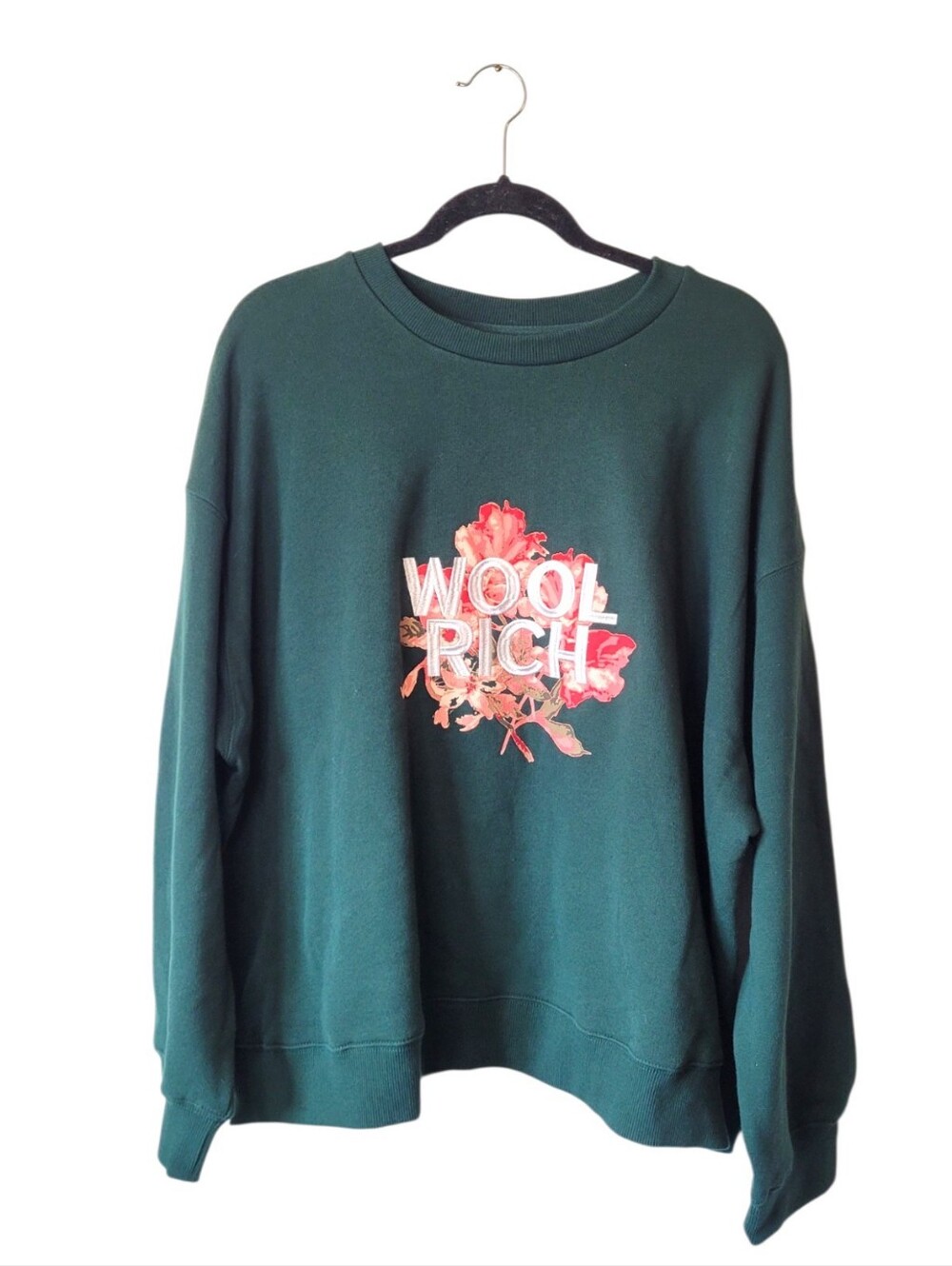 Woolrich x Target Dark Green Crewneck Sweatshirt with Pink Floral Logo Size 2X